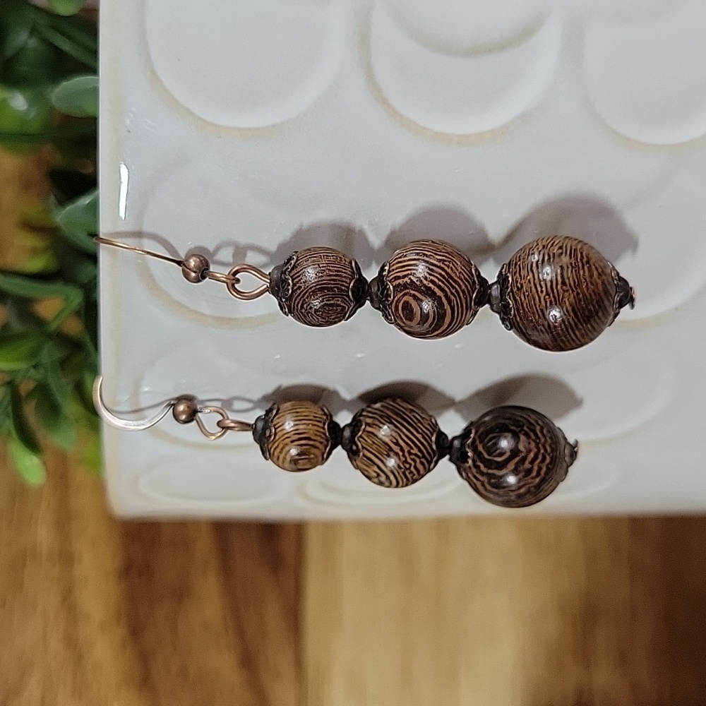 🔥LAST PAIR🔥 EXOTIC STACKED WOOD BEAD DROP EARRINGS